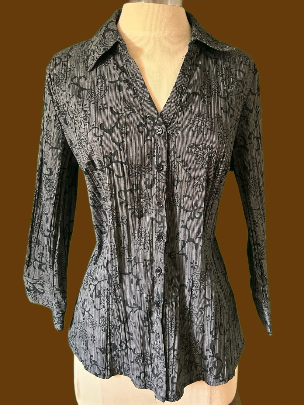 croft & barrow Black Floral-Print Button Down Shirt